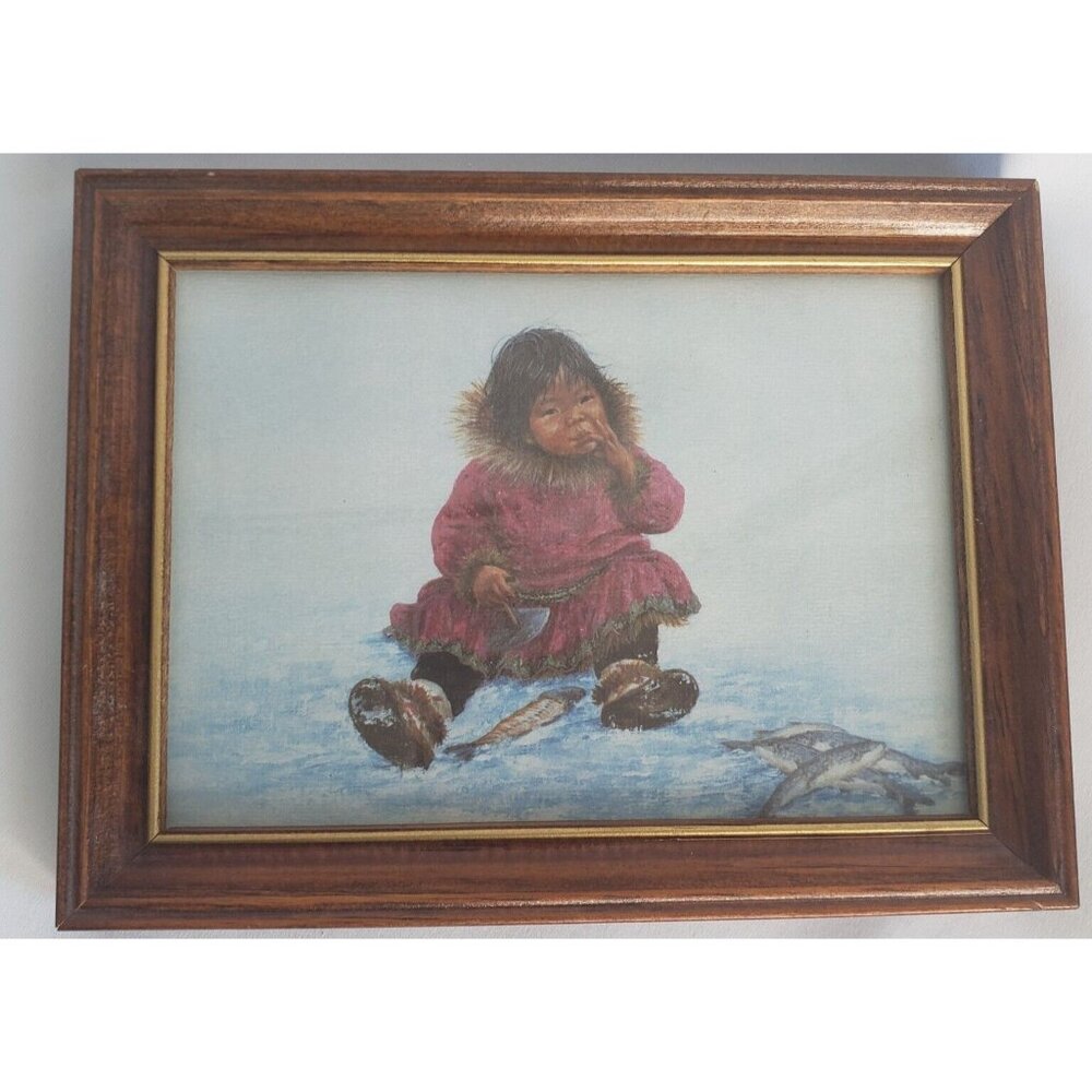 Dorothy Francis Dainty Morsel Inuit Girl Print 5 x 7 inch in Wood Frame Glass